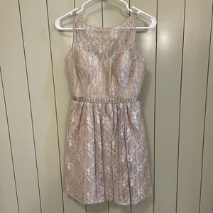 Aidan Mattox Lace Champagne Colored Mini Dress